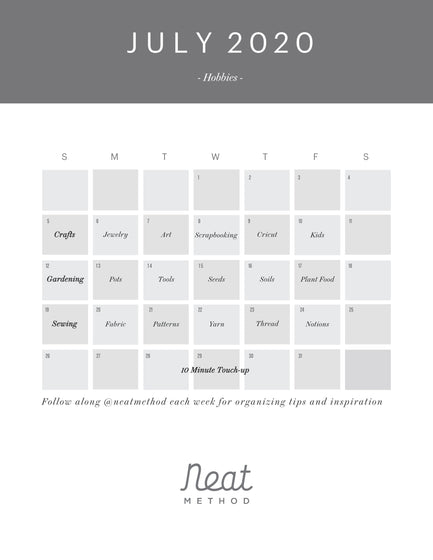July Organizing Calendar