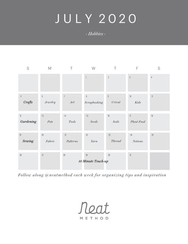 July Organizing Calendar